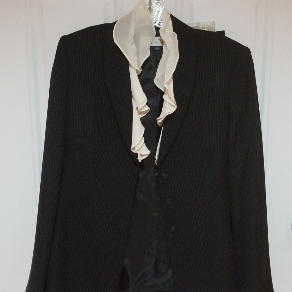 Pinstriped Tahari Arthur levine women suit, black
